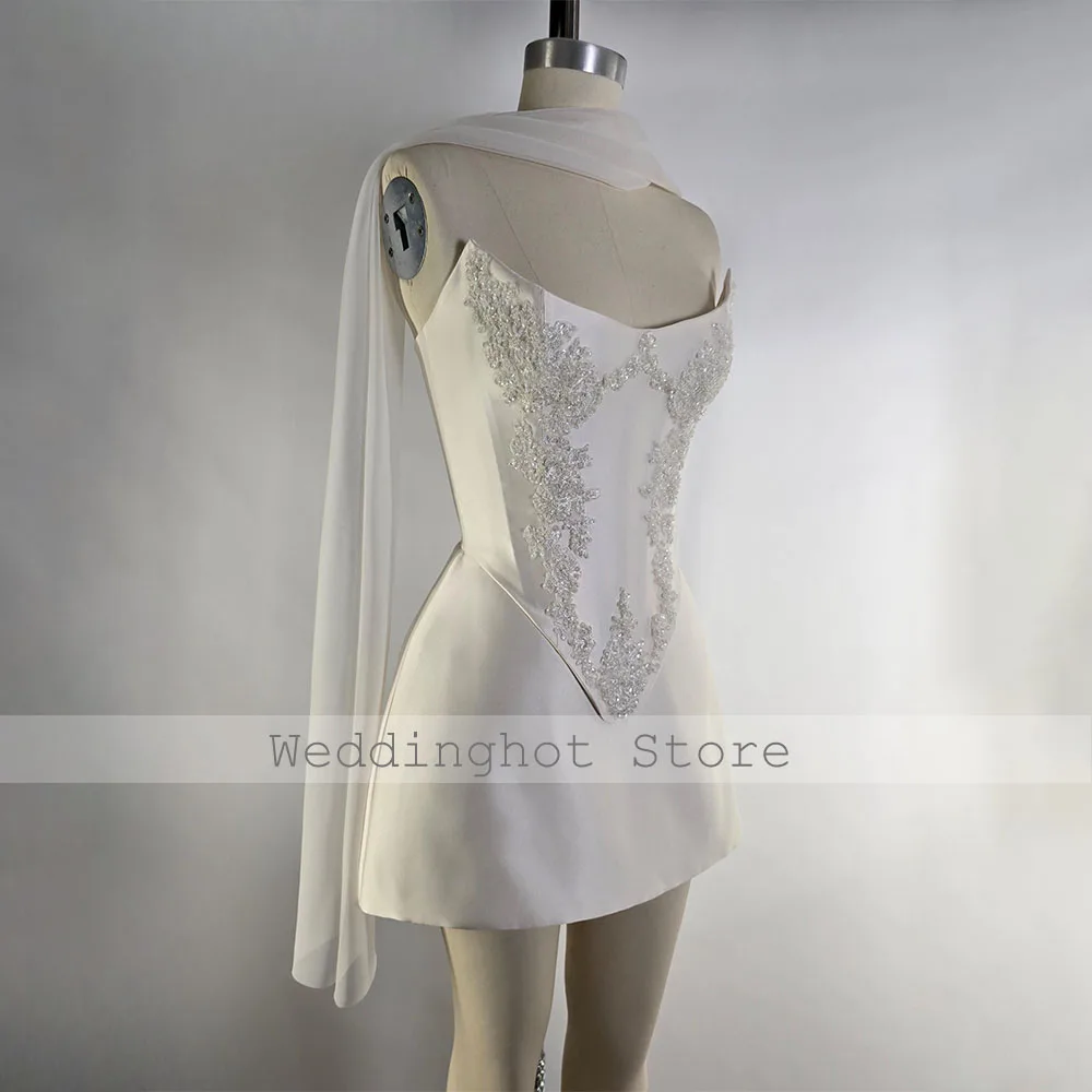 Cocktail Dress Women 2 Pieces Satin Beaded Applique Mini Crop Top A Line Party Dress