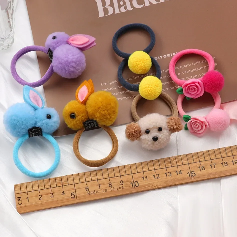 2pcs Sweet Hair Ball Rabbit Elastic Hairtie Princess Lovely Hair Accessories Children Hair Ties Baby Headwear For Girls Kids 3