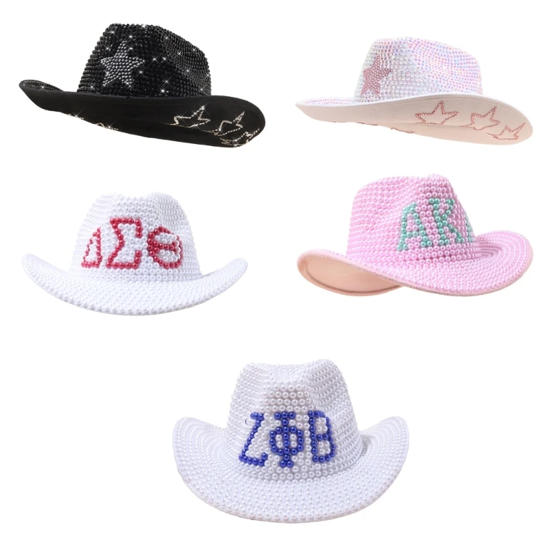 Cowgirl Hat for Bride Elegant Glittering Rhinestones Star Hat Cosplay Headpiece