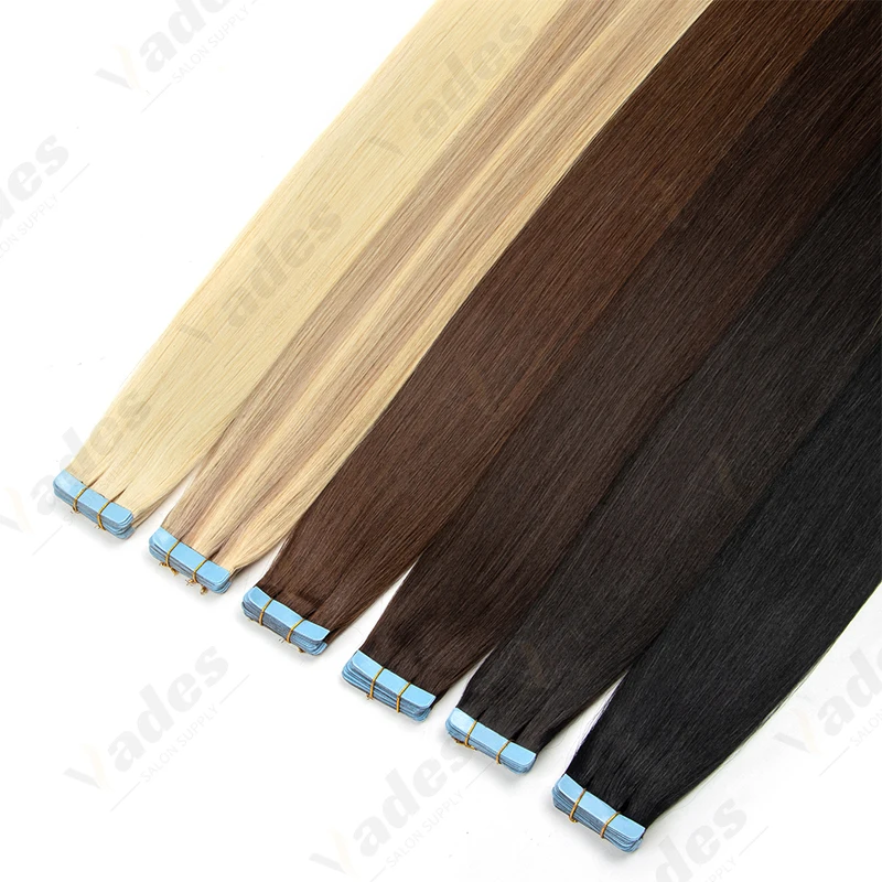 테이프 인 헤어 익스텐션 인모 스킨 웨프트 심리스 인비저블 실키 스트레이트 두꺼운 끝단 레미 인모 20피스 12-24인치