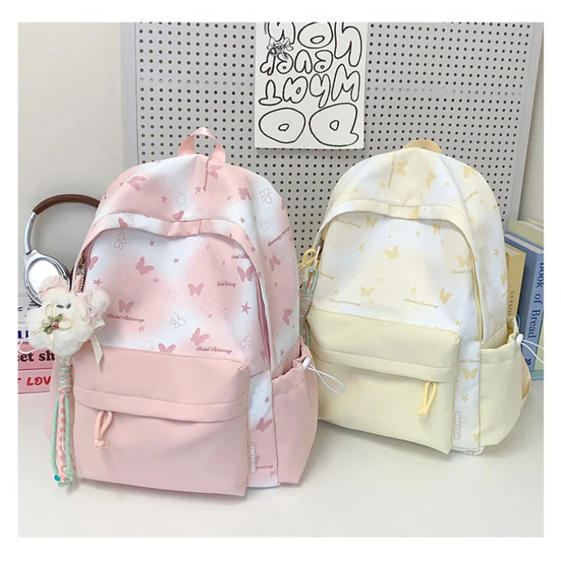 New backpack with high appearance, fresh and sweet cartoon butterfly star backpack for junior high school students