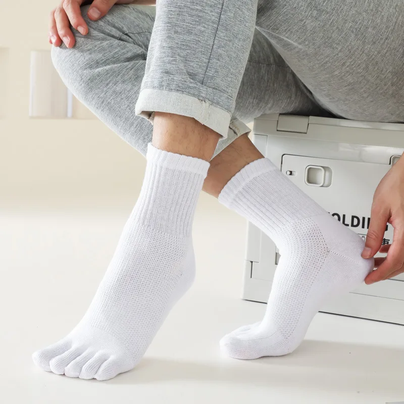 5 Pairs Solid Cotton 5 Finger Socks for Men Small Plaid Warm Sock Elastic Anti Friction Casual Harajuku Toe Sock Male Crew Meias