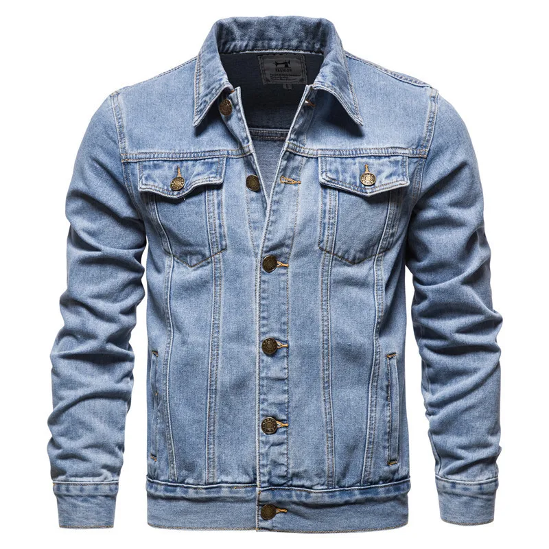 New 2023 Cotton Denim Jacket Men Casual Solid Color Lapel Single Breasted Jeans Jacket Men Autumn Slim Fit Quality Mens Jackets