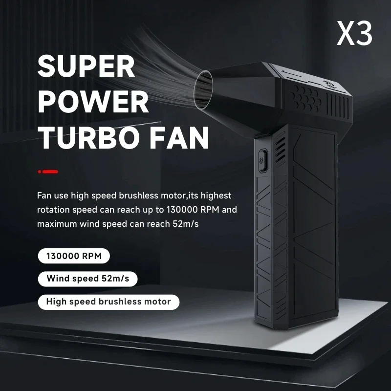 

Generation 3 X3 Mini Turbo Fan Three speed adjustment 130,000 RPM Air speed 52m/s Industrial duct fan TYPE-C charging Indicator