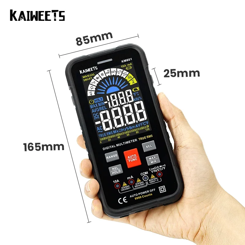KAIWEETS KM601 Professional Digital Multimeter 9999 Counts Multimetro Capacitor Meter Volt Meter Ohmmeter Auto-Ranging Tester