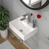 Rectangle Vessel Sink Wall Mounted White Porcelain Ceramic 14" x 10" Modern Bathroom Hung Easy Clean Sturdy Durable Fast Install 2