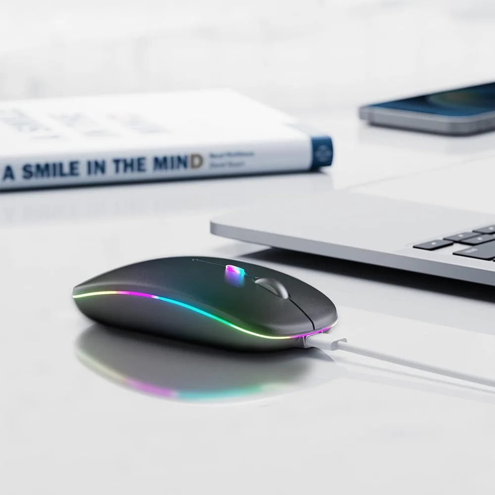 Wireless Bluetooth Mouse 2.4GHz Dual Modes RGB Rechargable Quiet Slim Wireless Mice Compatible For PC iPad Laptop PC Computer - 5