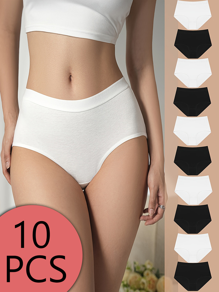 10-piece set of pure black and white pure cotton soft and skin-friendly briefs, seamless cotton women's underwear
