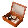 Lock storage Retro new Chinese solid wood desktop storage box Stationery box Dust-proof crabapple flower glass jewelry storage b 5