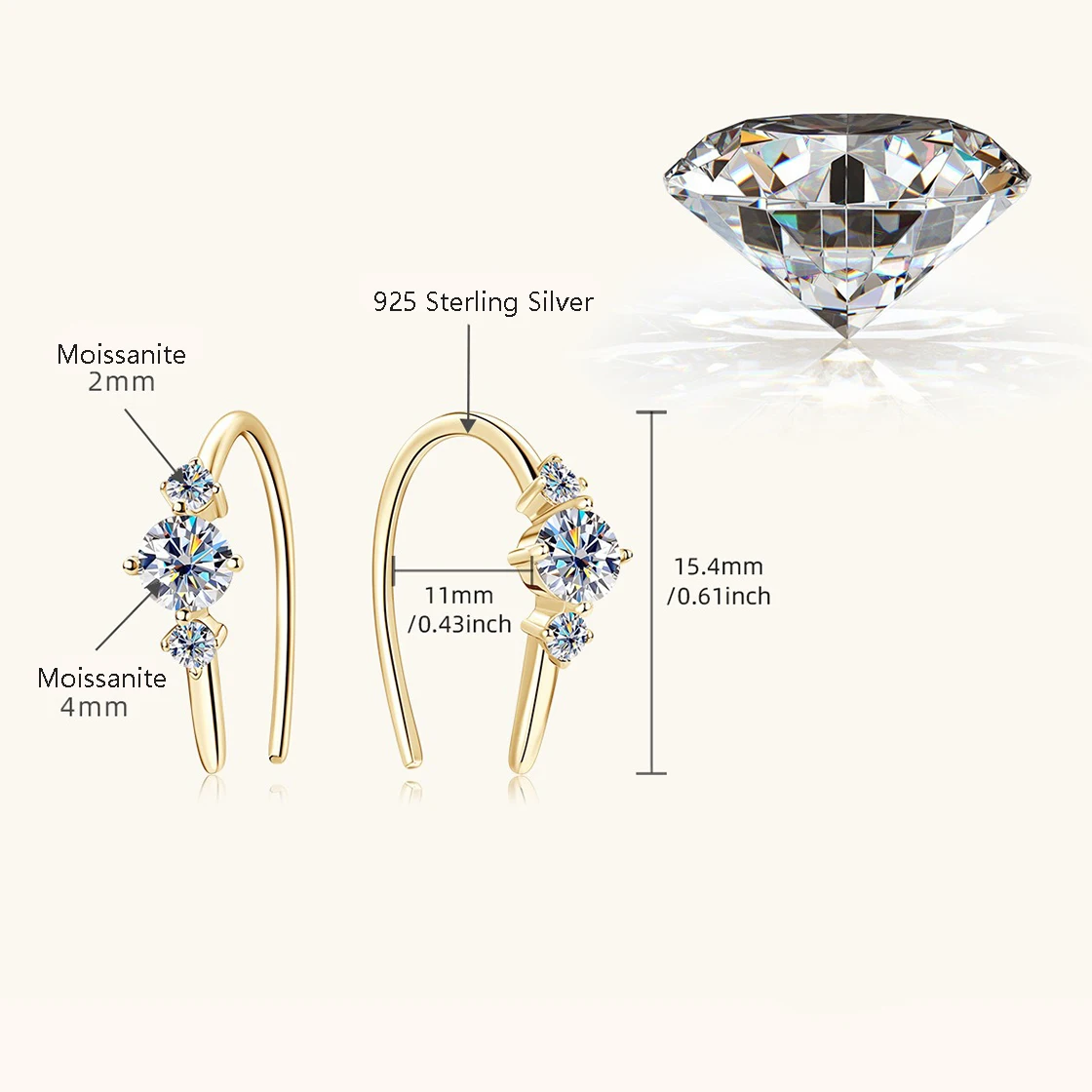 Nabest Gold Plated Top Quality Fashion Earings Non Tarnish French Hoop Earrings Women Engagement 925 Silver Moissante Earring