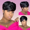 short curly machine made 6inch natural black color 150% density pixie cut wig for women daily paty use human hair wigs 1