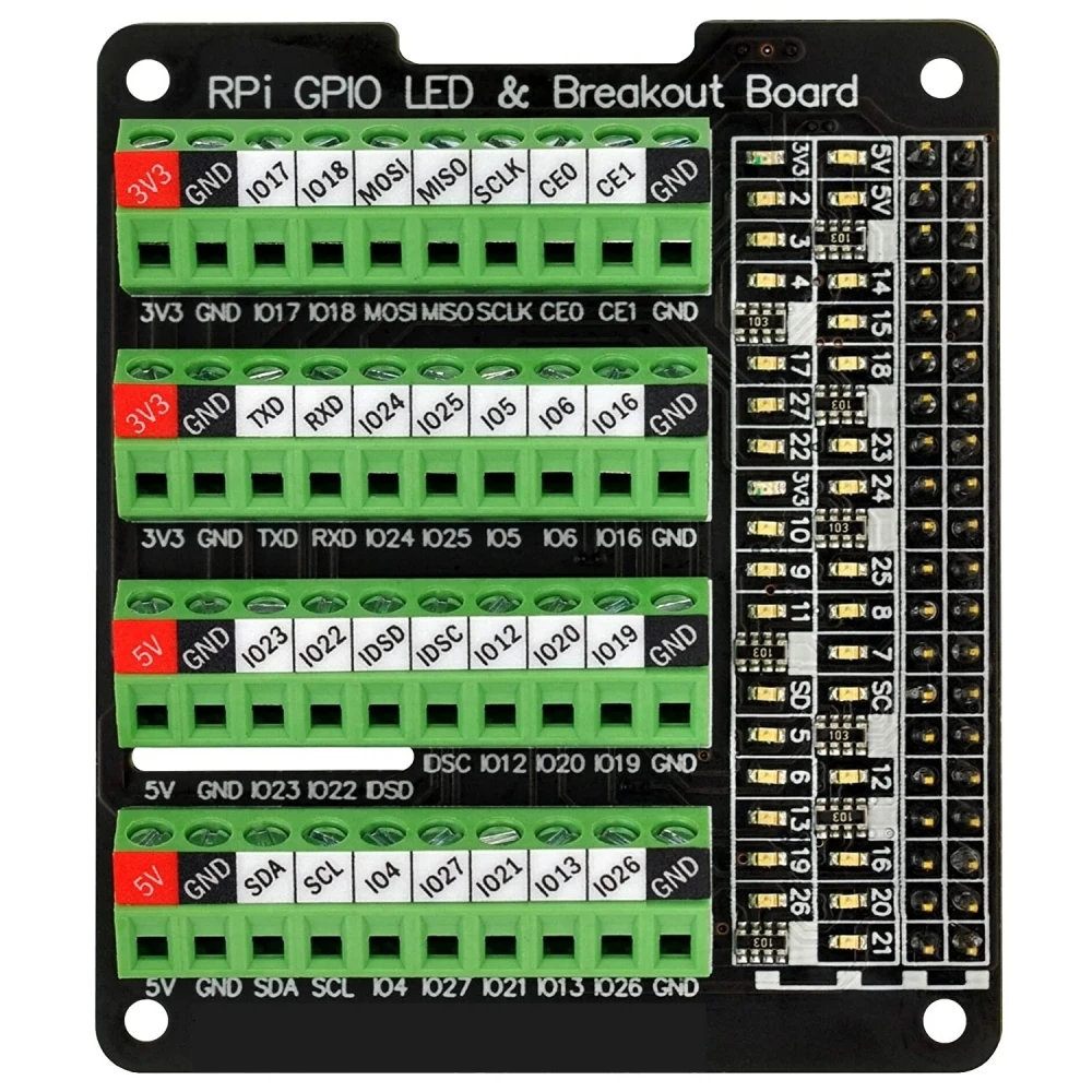 

Terminal Block Hole Module For RPi GPIO Status LED and Terminal Block Burst Caps for Raspberry Pi A+ 3A+ B+ 2B 3B 3B+ 4B