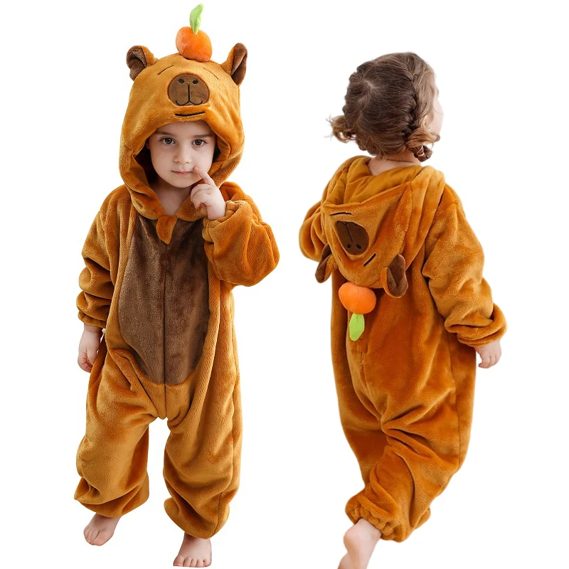 Cartoon Toddler Infant Flannel Baby Rompers Capybara Carnival Costume Hooded Overall Bodysuits Jumpsuit for Boy Girl baby rompers baby jumpsuit cotton jumpsuit baby clothing cotton onesies