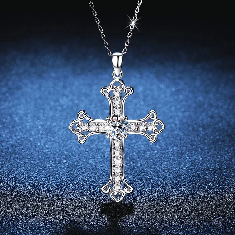 Cross 1ct D Color Moissanite Pendants Necklaces 925 Sterling Silver Trendy Luxury Diamond Clavicle Necklace for Women Jewelry