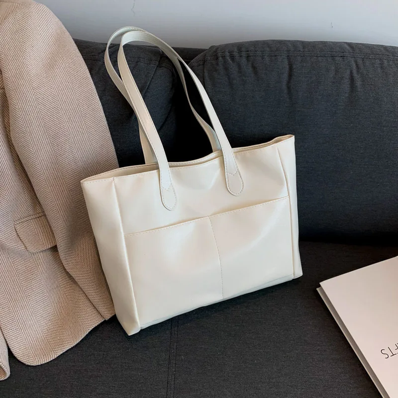 Trendy Solid Color Tote Shoulder Bag High-end Texture Fashion Shoulder Bag Versatile Work Commuting Women's Shoulder Tote Bag