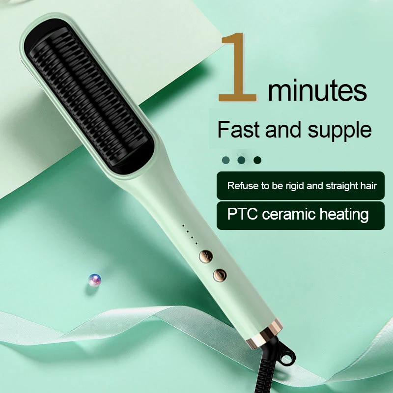 220V Hair Straightener Hot Comb Anti-Scalding Ceramic Hair Curler Brush Negative Ion Electric Straightening Comb 2 In 1