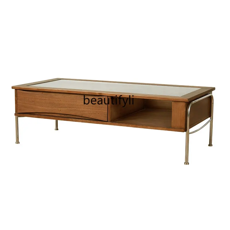 

Retro Tea Table Modern Simple Small Apartment Home Living Room Tea Table Nordic Tempered Glass Tea Table furniture