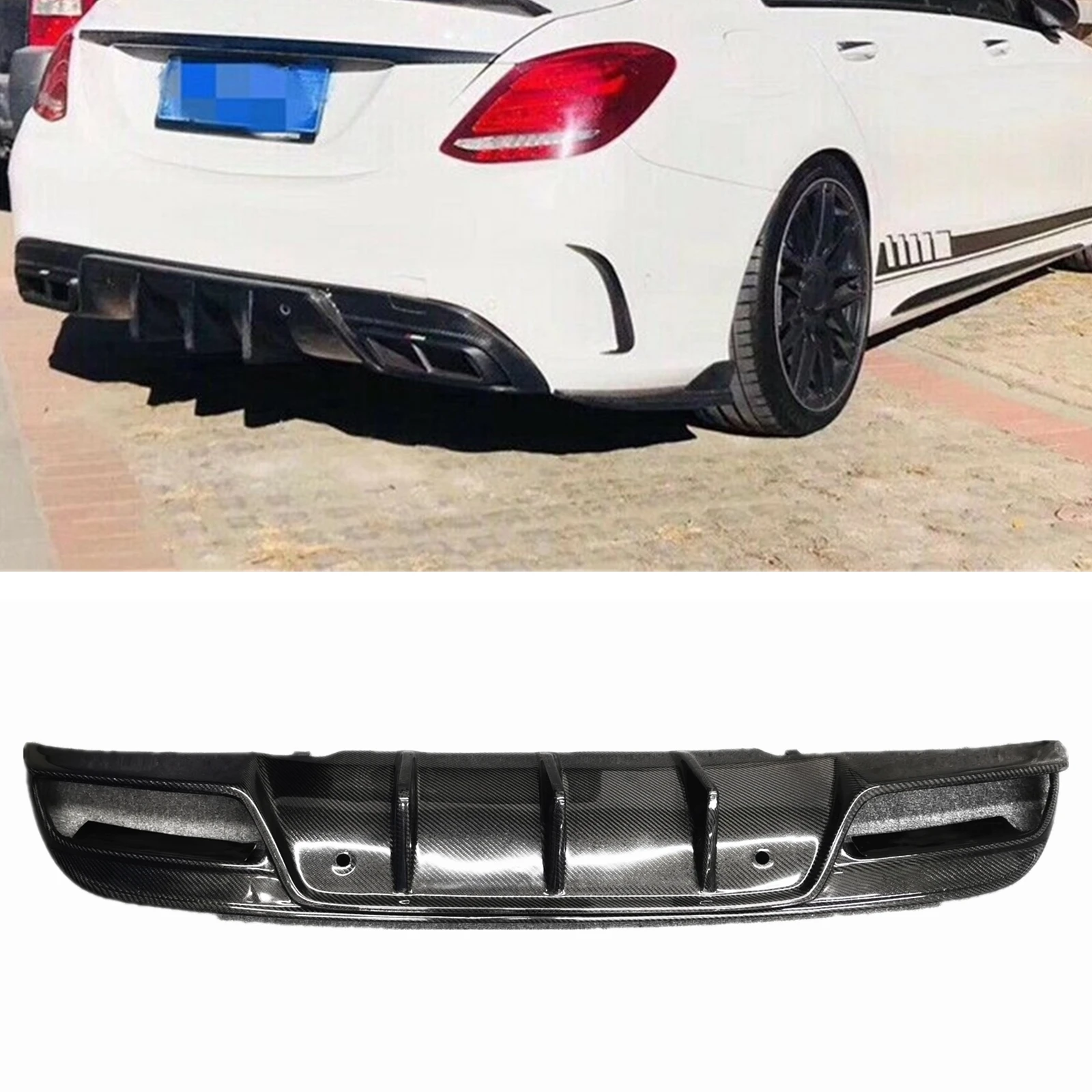 

Бампер для Mercedes Benz W205 C Class C250 C300 C43 C63 2015-2019 седан 4 двери только углеродное волокно задний диффузор Бампер Комплект спойлера