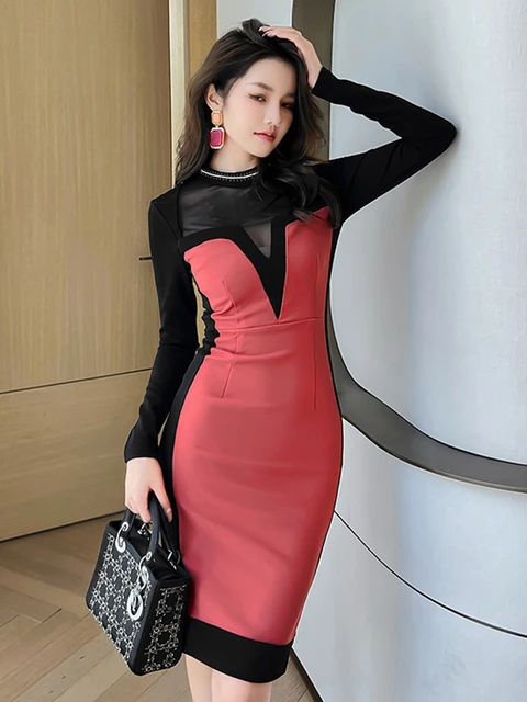 Spring Mini Dress for Women 2023 Elegant Retro Sexy Velvet Red Black Bright  Diamonds Folds Skinny Clothes Party Banquet Vestidos