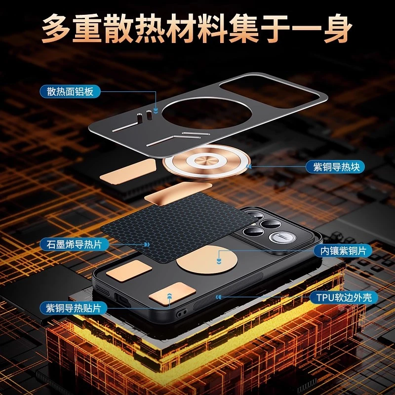 Graphene Cooling Magnetic Wireless Charging Aluminum Alloy Case with Heat Dissipation Back Cover