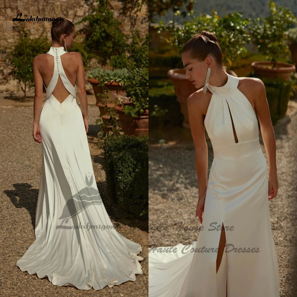 Lakshmigown Halter Elegant Mermaid Wedding Gowns Customized 2025 Vedtidos Sexy Beach Bridal Dresses Receipt Dinner Party