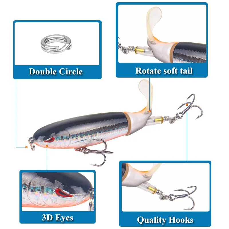 Whopper Plopper Topwater Fishing Lures Floating Pencil 3 Joint Swimbait  Rotating Tail Megabass Bait Wobblers Bait for Pike Perch