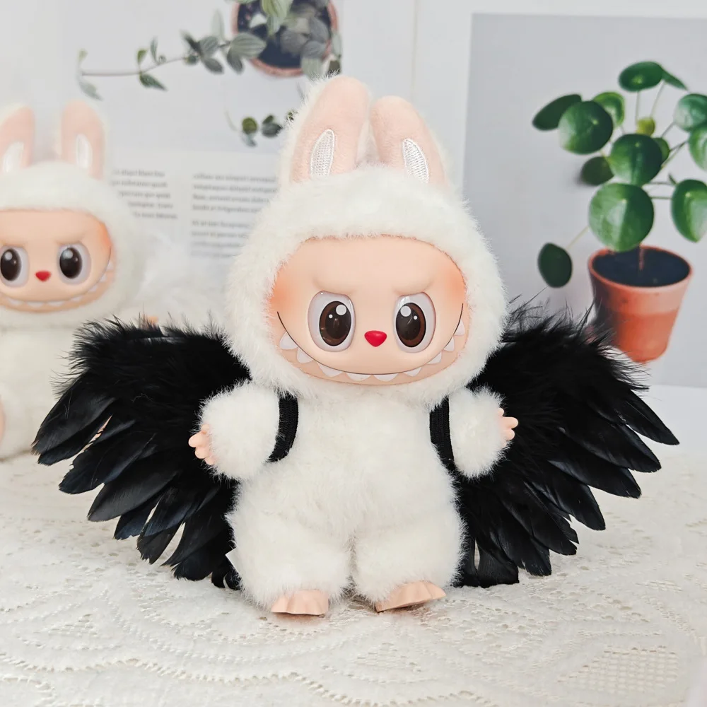 Black White Angel Feather Wings Clothes for Labubu V1 V2 Korea