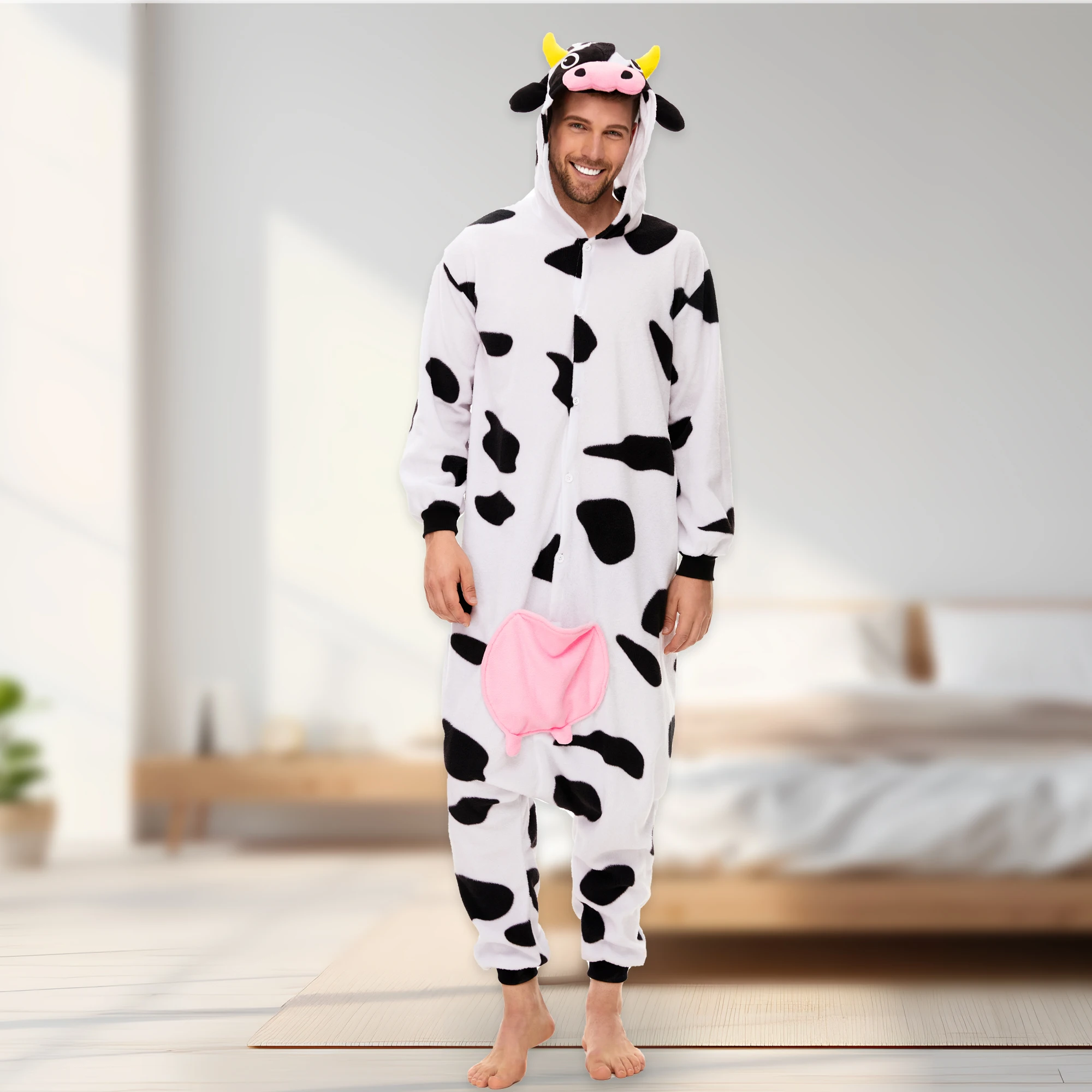 

Костюм коровы CANASOUR, цельная Пижама для взрослых мужчин, одежда для сна на Хэллоуин, Рождество, косплей