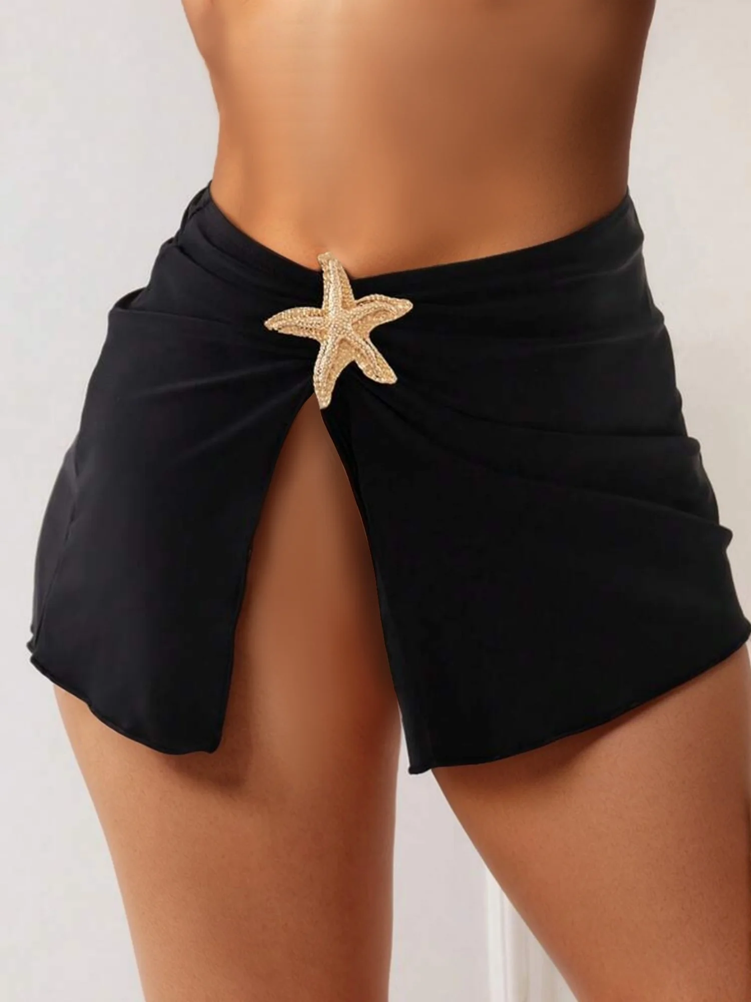 Xingqing y2k Beach Cover Up Skirts Women Metal Shell Decor Irregular Sheer Mesh Swimwear Bathing Suit Mini Skirts Cover Ups 6
