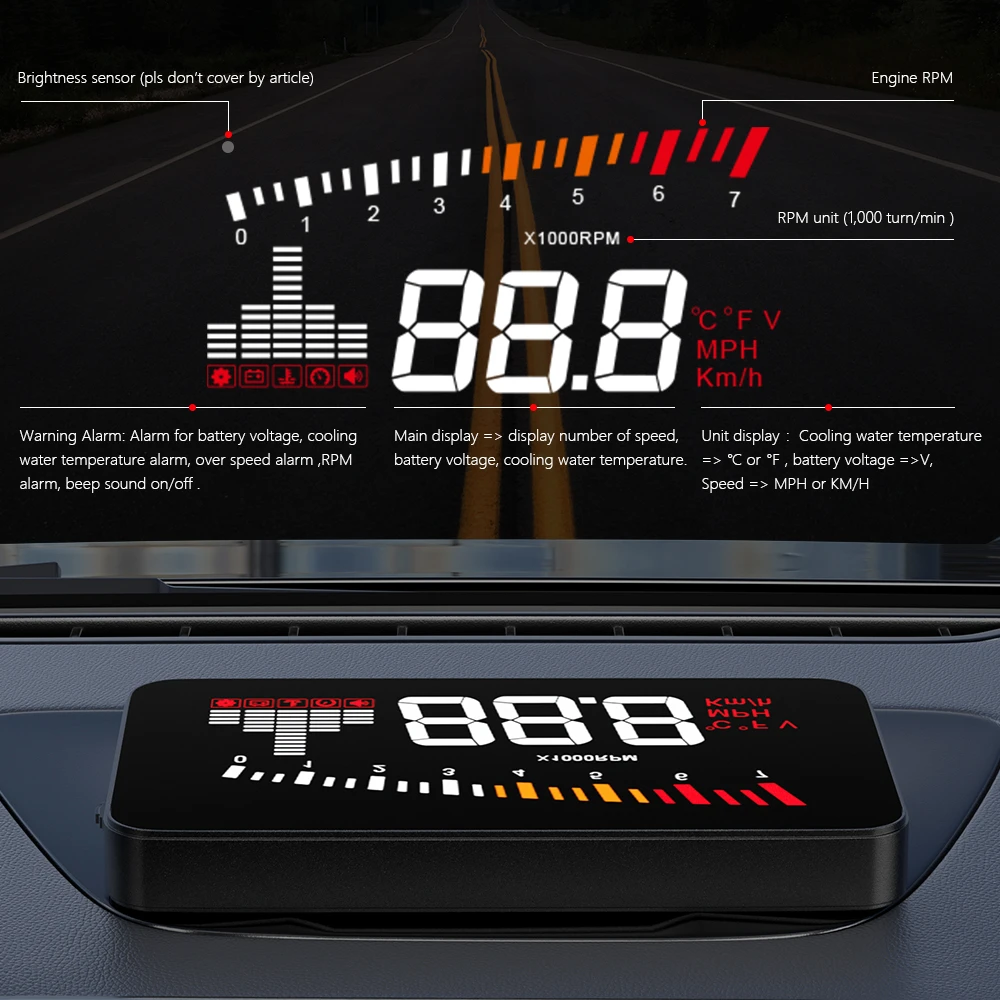 

Car HUD OBD II Head-Up Display Overspeed Warning System Projector Windshield Auto Electronic Voltage Alarm X5