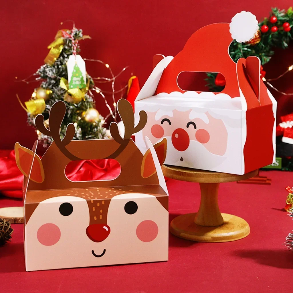 100PCS Christmas Candy Box Christmas New Creative Cute Candy Square Gift Box Hand-carrying Cookie Cake Pastry gift boxes