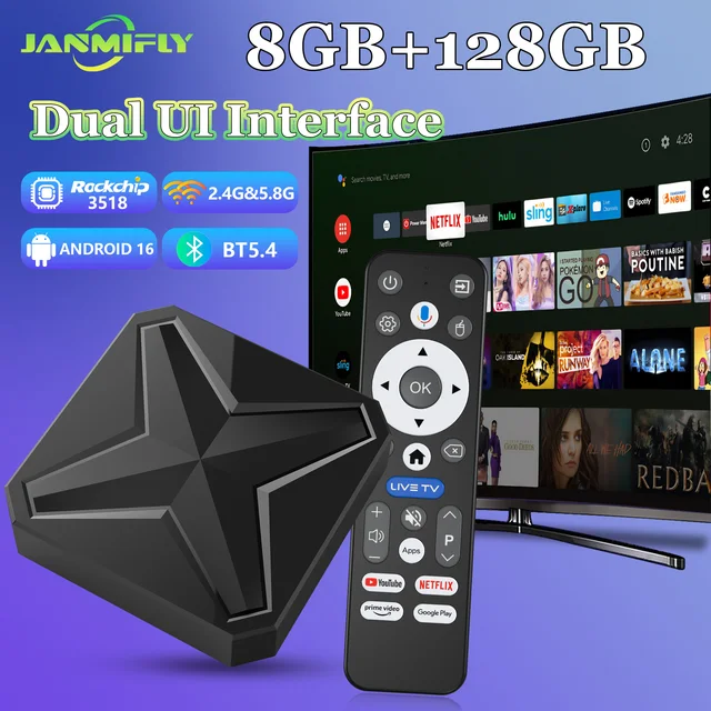 2025 New Android 16 Global Version TV Box Q1 MINI+ Dual UI Interface BT5.4 Dual Wifi 2.4G&5.8G Voice Remote Control Media Player