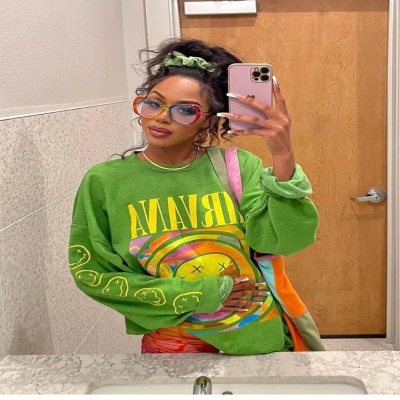 

Letter Cartoon Printed Loose Y2k Sweater Women Autumn Winter 2023 O Neck Long Sleeve Oversize Casual Hipster Tops Streetwear