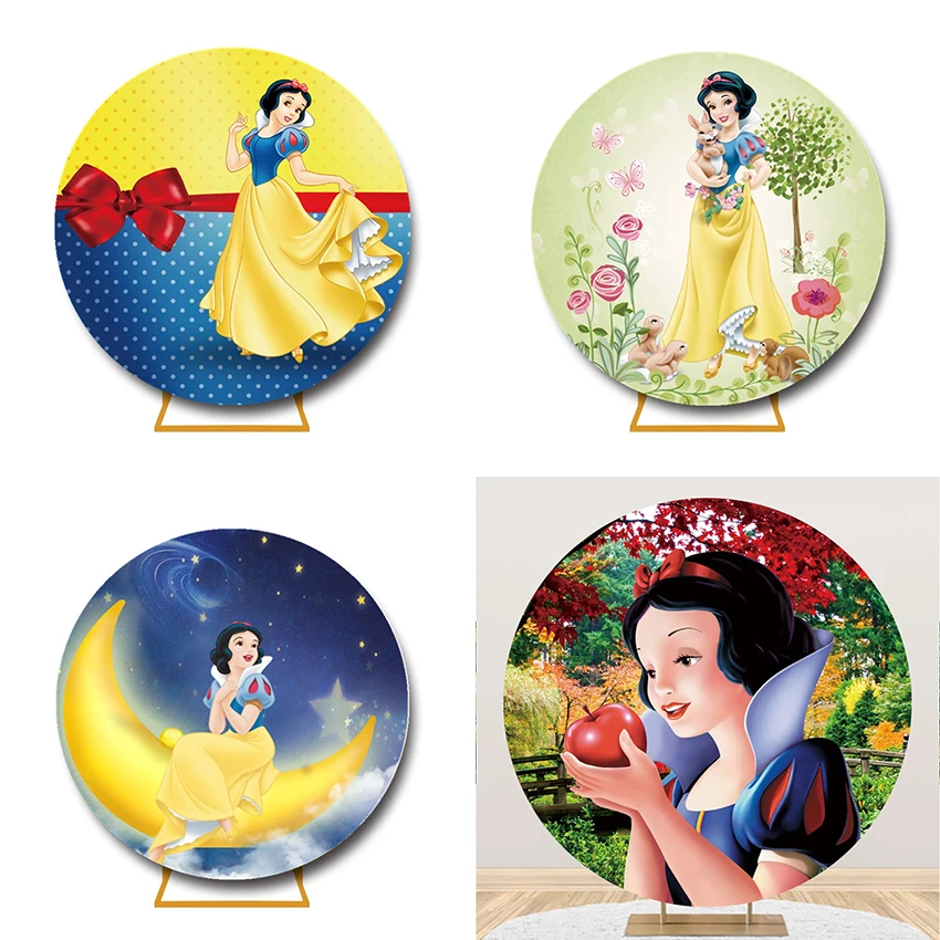 ディズニープリンセス 女の子のための白雪姫パーティーの背景 新生児の誕生日の背景 1歳の誕生日の写真 丸い形の背景 Aliexpress