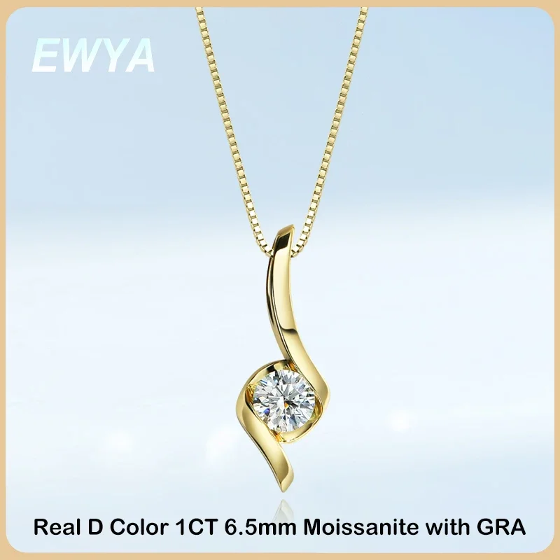 

EWYA Trendy D Color 1CT 6.5mm Moissanite Pendant Necklace for Women Girls S925 Sterling Silver Diamond Neck Chain Necklaces Gift