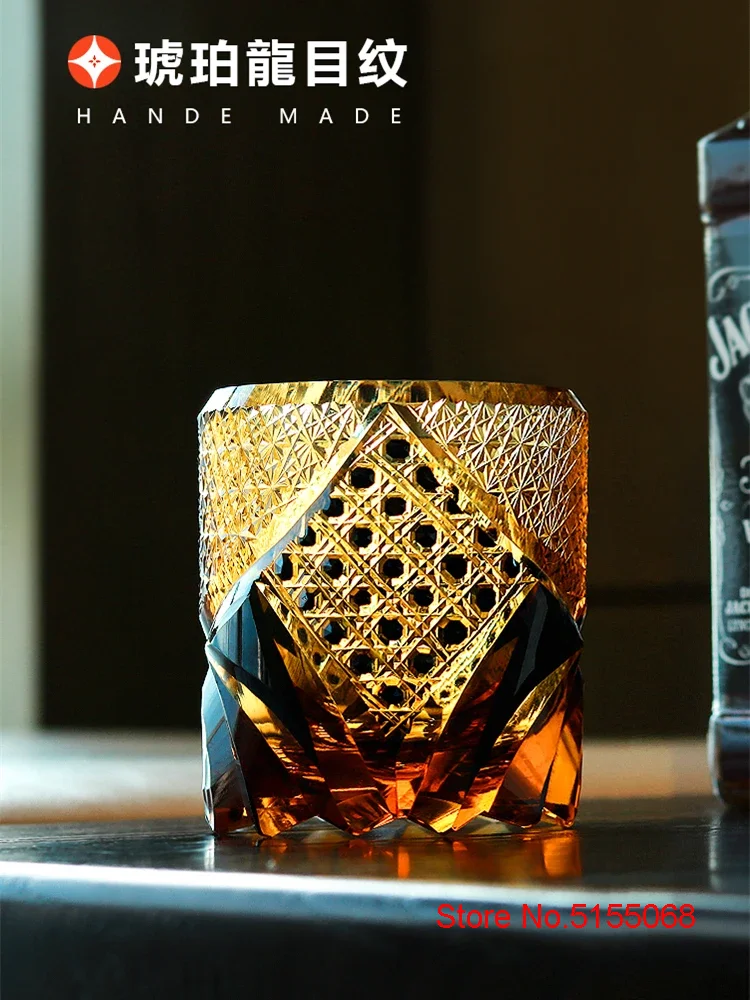 Description Picture 2 of itemJapanese Black Warrior Armor Edo Kiriko Whisky Rock Glass Amber Crystals Whiskey Cup High-end Wine Glass Hand Cut Brandy Snifter