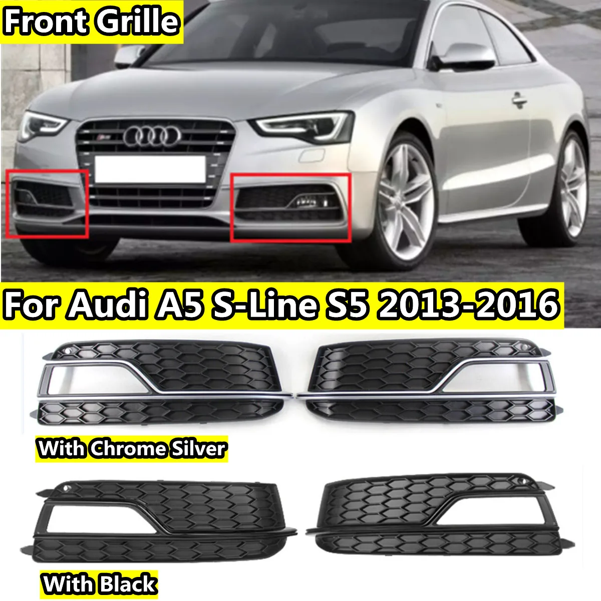 Paraurti Anteriore Griglie Inferiori Griglie Fendinebbia Per Audi A5 S-Line S5 2013 2014 2015 2016 Griglie Anteriori Copertura Muslimah