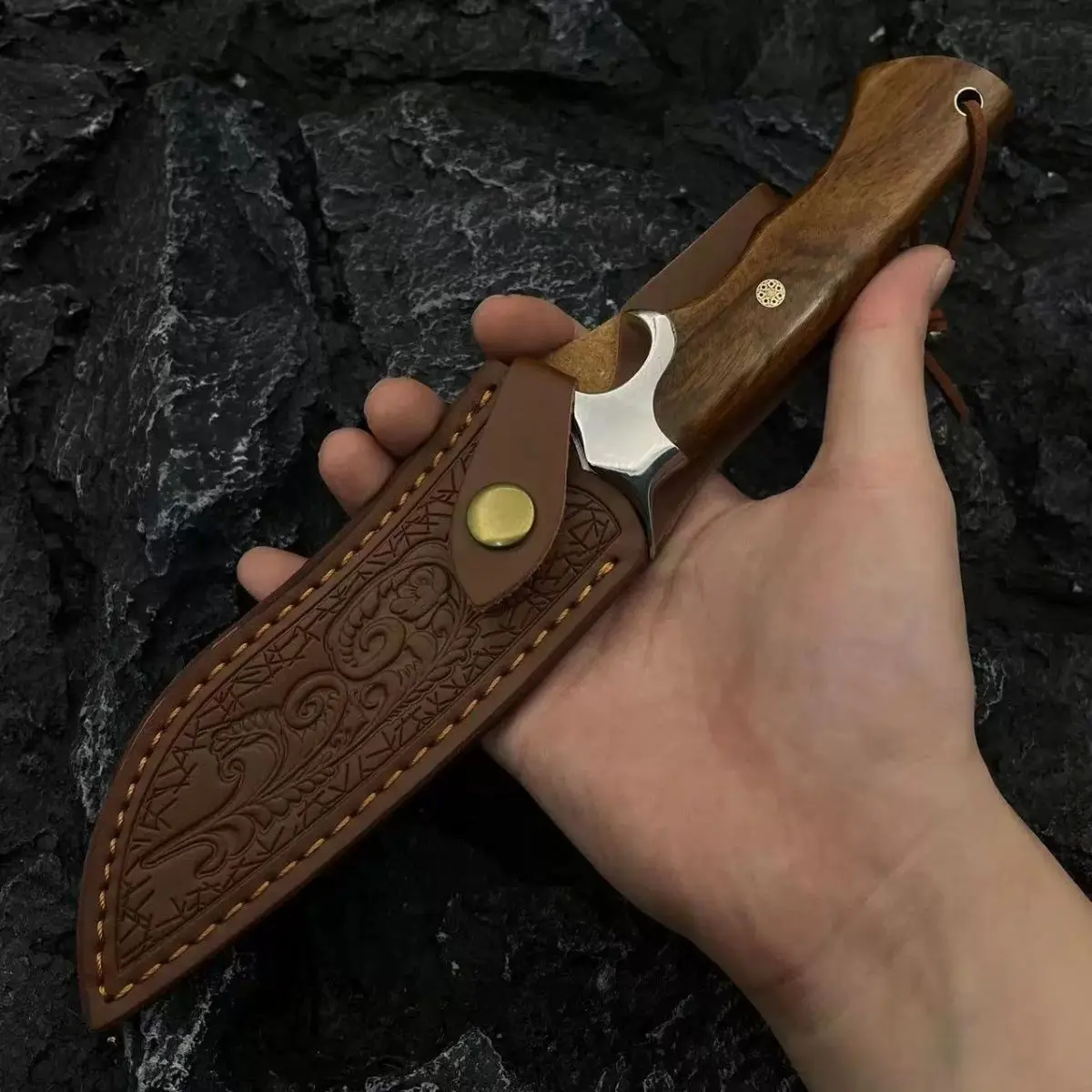 M390鋼 ハンドメイド サブヒルト ハンティングナイフ レザー