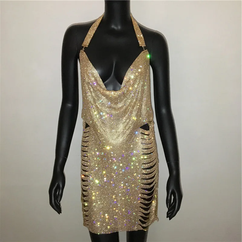 

Sexy Backless y2k Metal Rhinestone SummerDress women bodycon Night Club party miniadies dresses vintage woman dress vestidos