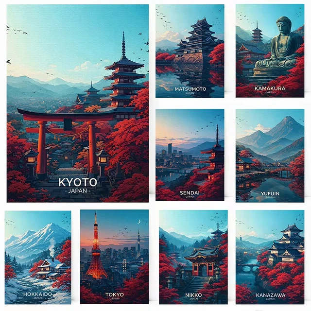 Paint By Numbers Modern Japanese Travel HandPainted Art Kits Diy Draw on Canvas Crafts for Adults Home Decoration 1