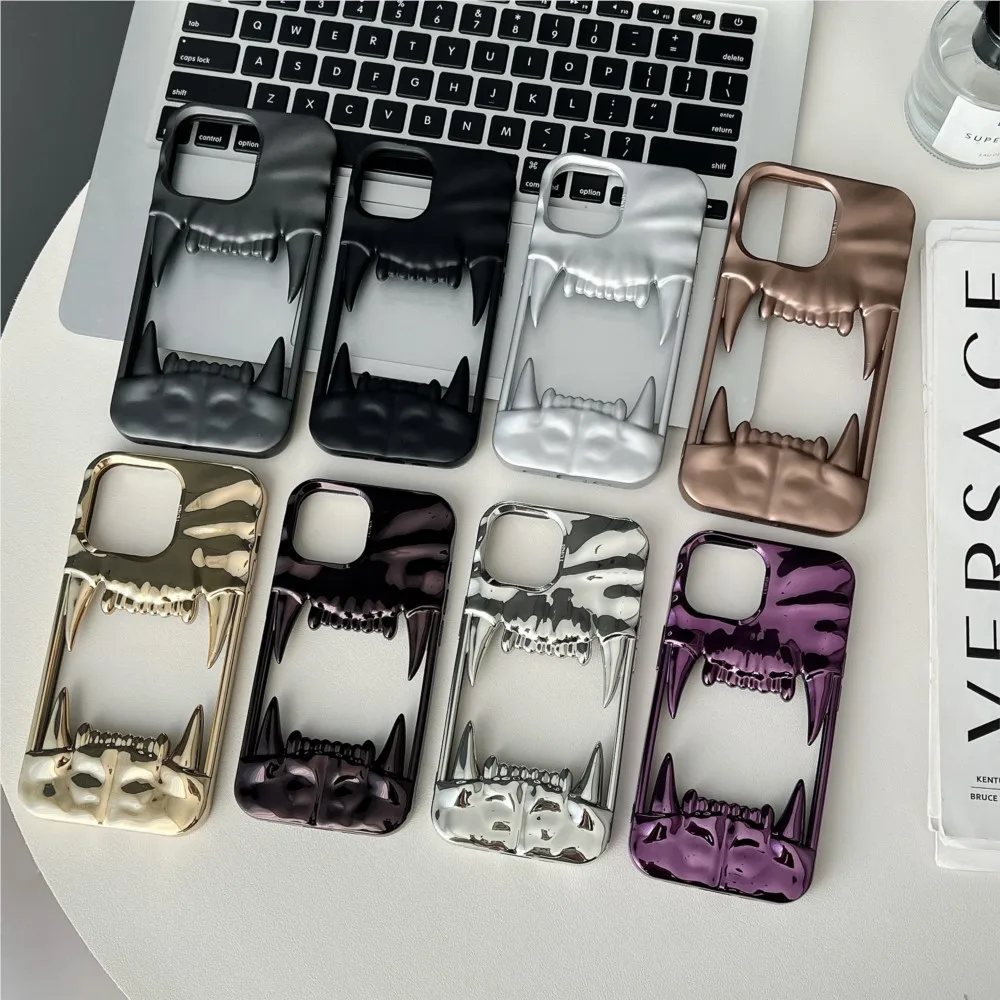 Luxury 3D Electroplated Tiger Teeth Hollow Phone Case - Shockproof Protective Soft Cover