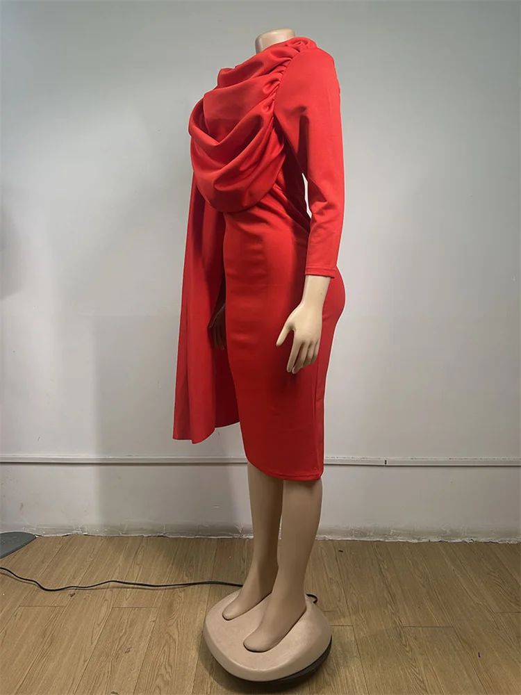 Wmstar Women Dress Elegant Casual Solid Color Stacked Neck Long Sleeve Ruffled Slim Skinny Bodycon Evening Night Club Dresses