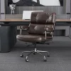 Padded Ergonomic Office Chair Genuine Leather with Aluminum Arms and Wheels for Support Rolling Swivel Executive Office Chair 1