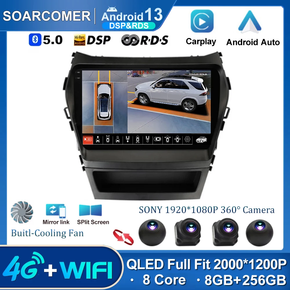 

9'' Android 13 For Hyundai Santa Fe 3 IX45 2013 - 2016 Car Radio Multimedia Video Player GPS Navigation IPS QLED 4G Carplay 2Din