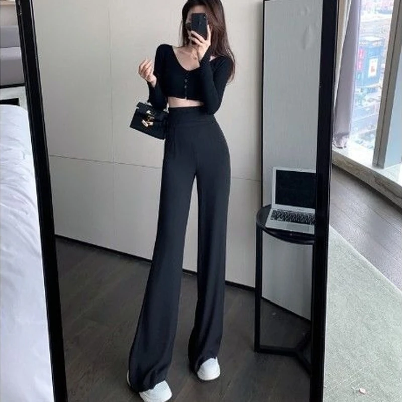 Clothing High Waist Womens Pants Work Trousers Woman Long Wide Leg Tailoring Office Solid Aesthetic Vintage Korean Fashion 90s G