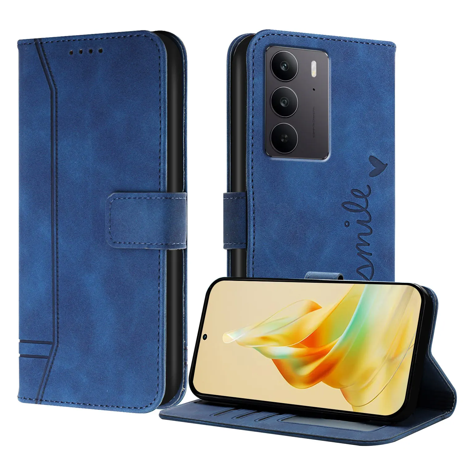 Vintage Leather Flip Wallet Stand Case with Multi-Device Compatibility