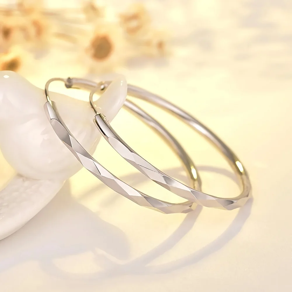 

New 925 Sterling Silver Luxury 5CM large circle hoop earrings for women Fashion original designer party wedding Jewelry gifts