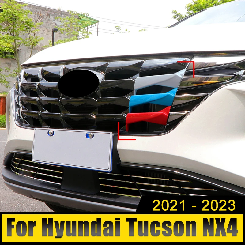 

ABS Car Grille Front Face Tricolor Decoration Strip Cover Auto Styling Trims Accessories For Hyundai Tucson NX4 2021 2022 2023