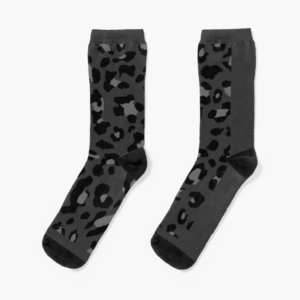 Black Snow Leopard Black and White Spotted Animal Socks hip hop Socks Women Men's
