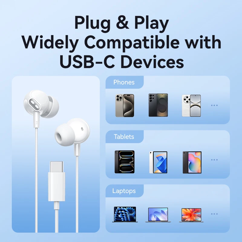 Vention Hi-Res Wired Earbuds with HiFi Bass, Stereo Sound, Volume Control, and Microphone